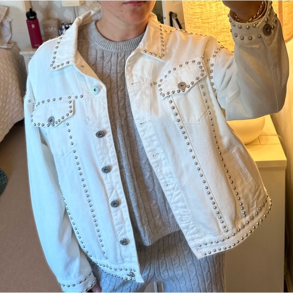 Studded White Denim Jacket - Picture 3 of 5